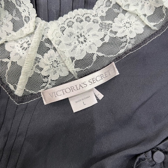 Victoria Secret Satin Pleated Baby Doll Romper Bodysuit‎ Lace Black Size L - Picture 6 of 7